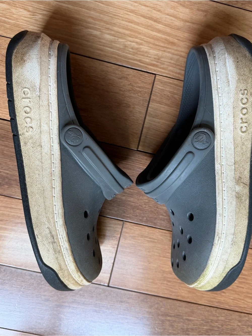 CROCS Kids Classic Clog in Charcoal with White Trim